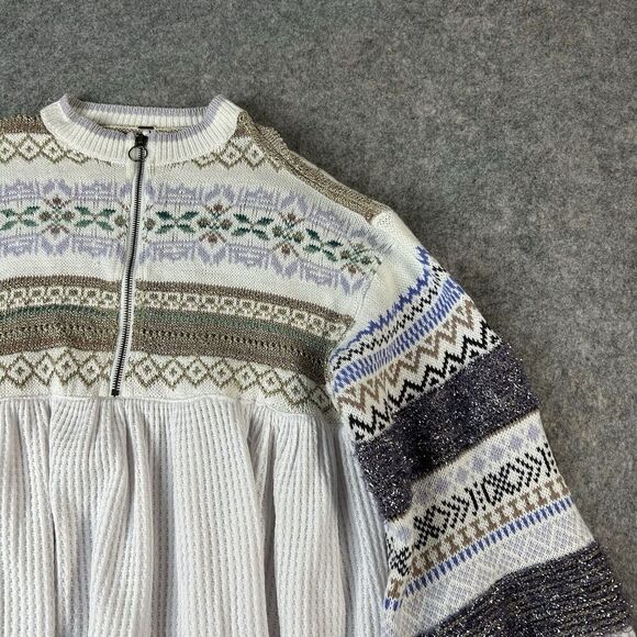 Free People Sweater Small Boho Cozy Cottage Metallic Fair Isle Knit Thermal - Picture 2 of 9